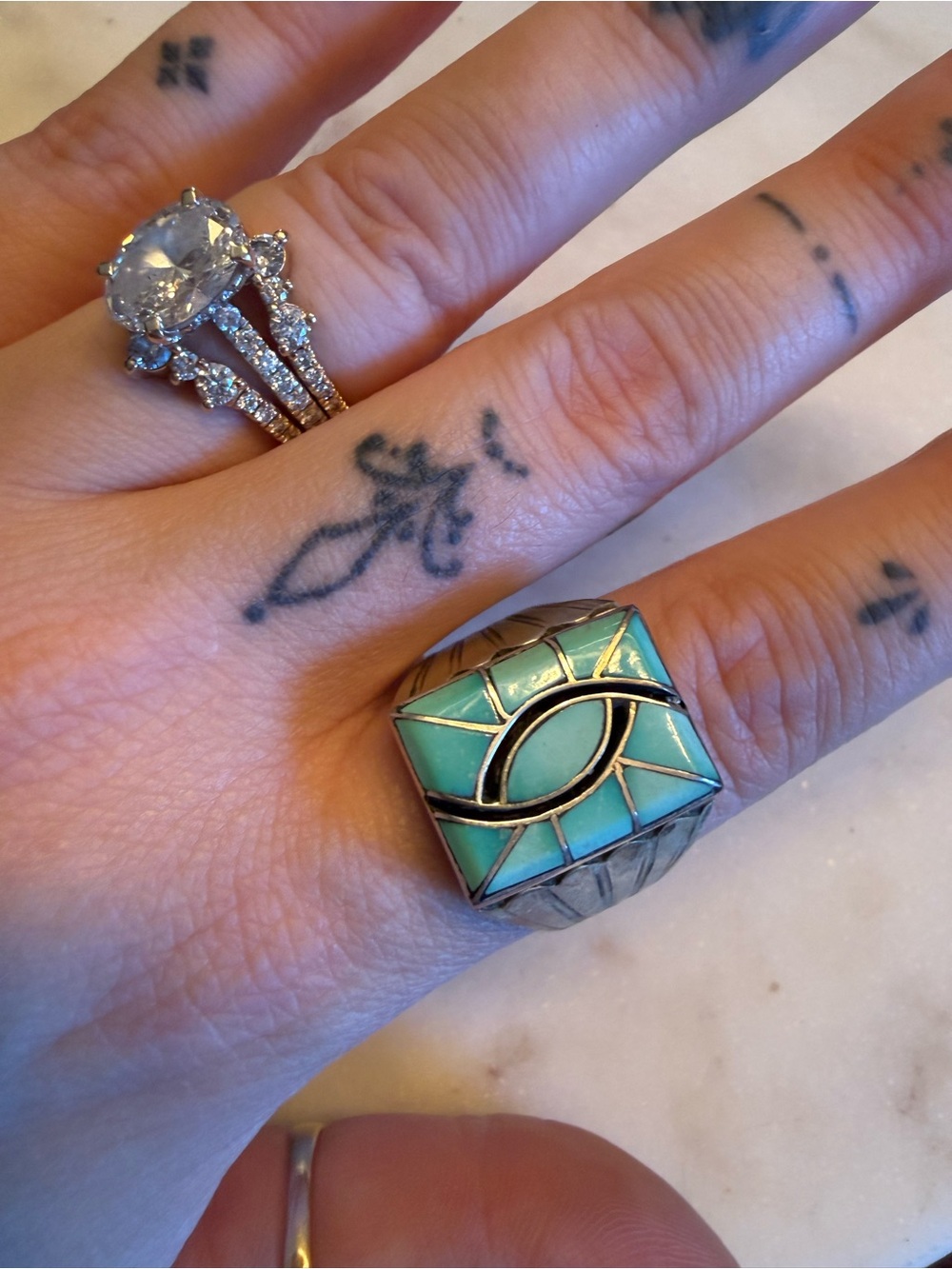 Turquoise Inlay Sterling Silver Statement Ring